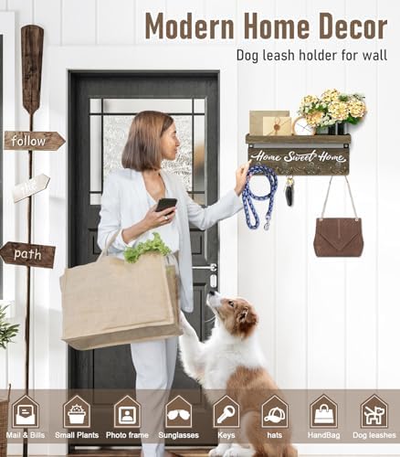 buways Key Holder Wall Mount with 8 Hooks and Cozy Home Sign (Brown) - Image 4
