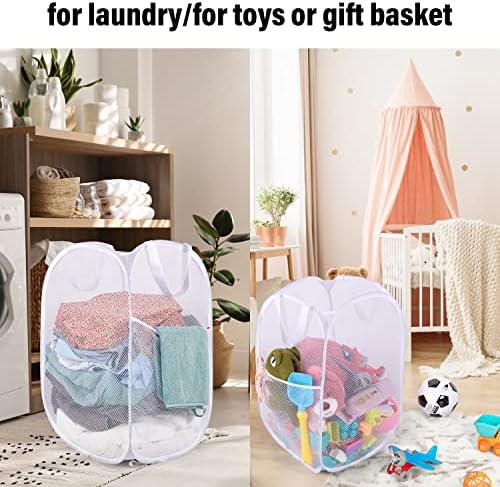 BATTOO Deluxe Strong Mesh Pop up Laundry Hamper Basket with Side Pocket for Laundry Room, Bathroom, Kids Room, College Dorm or Travel 2 Pack White - Image 5