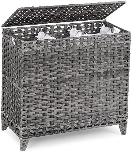 Laundry Hamper with 3 Removable Liner Bags, 132L Laundry Sorter with Lid by Hermina