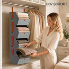 Homsorout Hanging Closet Organizer 4 Tier - Clothes Hanging Shelves, Space-Saving Closet System, Fabric Storage Bins Bedroom Organization, Collapsible Baskets for Home, Dorm, Rv, Grey - Image 6