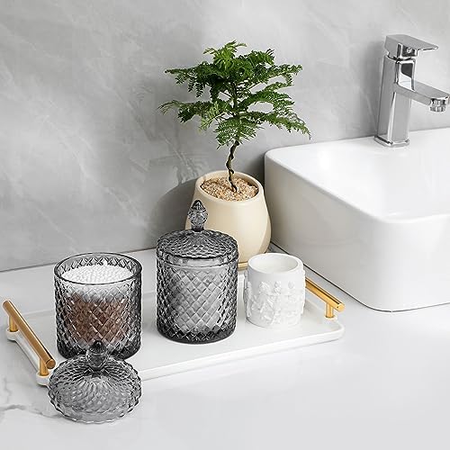 2 Pack Qtip Holder Apothecary Jars with Lid, Thick Glass, Large Gray - Image 2