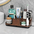 Boperzi Bathroom Counter Organizer for Vanity & Sink Storage: Detachable Electric Toothbrush and Toothpaste Holder, Water Flosser Holder, Bathroom Decor and Accessories Organization Set(Walnut Black) - Image 2