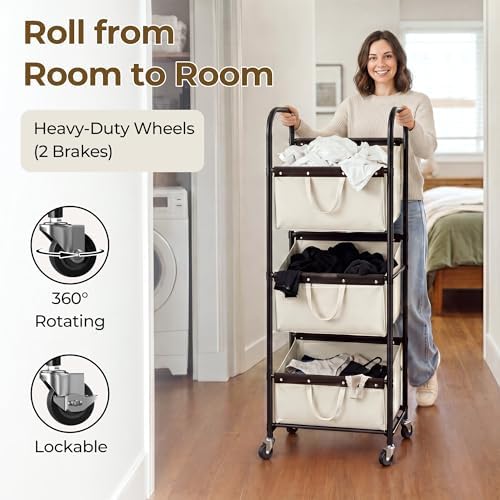GRANNY SAYS 3 Tiered Laundry Sorter, Narrow Hamper Cart with Wheels - Image 5
