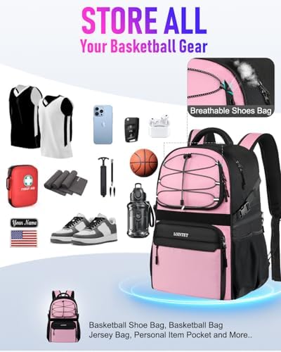 LOINTET Basketball Bag Backpack with Ball Holder Shoes Compartment, Large Basketball Accessories Sports Bag - Image 2