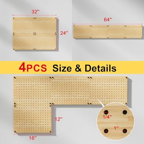 VOIMO Bamboo Peg board Wall Organizer, 4 Panels, 16 x 12 in, 35 Hooks - Image 6