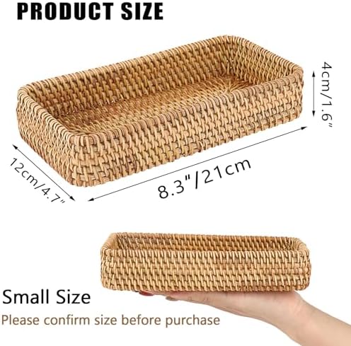 Hipiwe Key Basket for Entryway Table Small Natural Rattan Serving Tray - Image 3