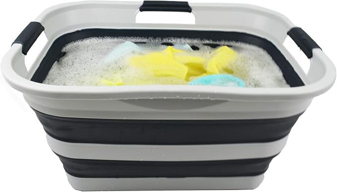 SAMMART 30L(8 gallon) Collapsible Plastic Laundry Basket - Foldable Pop Up Storage Container/Organizer - Space Saving Hamper/Basket - Water Capacity 24L(6.3 gallon) (1, Grey/Slate Grey) - Image 5