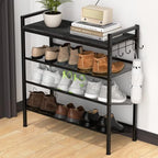 Shoe Rack for Front Door Entrance, 4 Tier Height-Adjustable Metal Shoe Rack, Sturdy Wooden Top and Tiltable Steel Frame Heavy Duty Shoe Organizer for Bathroom,Bedroom,Kitchen, Include Hook, Black by Refrze