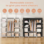 VTRIN Portable Closet Wardrobe for Hanging Clothes 57.3 Inch Large Capacity Clothes Rack with Cover, 10 Storage Organizer Shelves, 1 Hanging Rods and 6 Pockets, Free Standing Closet for Bedroom, Black - Image 4