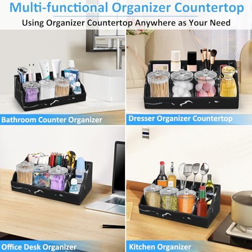Marble Bathroom Countertop Organizer, Black Toothbrush Holders for Bathrooms Counter Organizer with 3PCS Qtip Dispenser, Toothbrush and Toothpaste Holder for Bathroom Organization Vanity Storage - Image 6