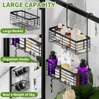 SHANSHUI Shower Hanging Caddy, Double Bathroom Showers Organizer Basket, Shampoo Bracket, Over Door Shower Rack with Hooks, 304 Stainless Steel Rustproof - Image 4