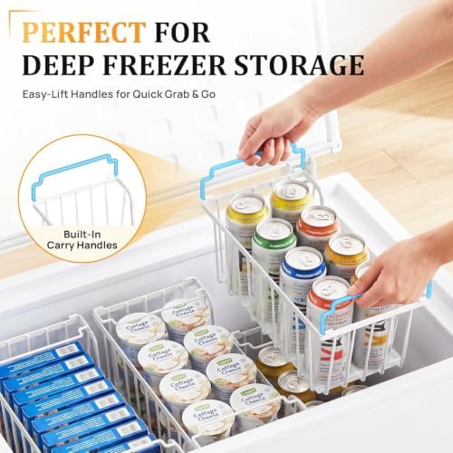 SUNALLY Stackable Storage Bins 6 Pcs Wire Baskets Freezer Organizer, White - Image 4