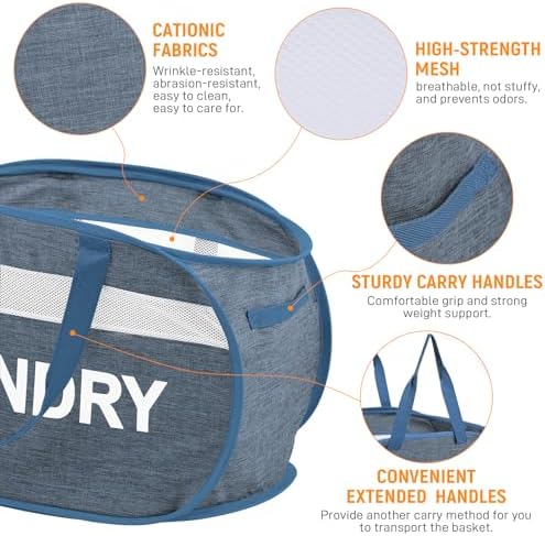 Collapsible Laundry Baskets, Foldable Laundry Basket with Dual Handles, Tear-proof Dirty Clothes Hampers for Laundry, Easy to Carry Pop Up Hamper for Bedroom, Bathroom, Dorm, Laundry Room Blue - Image 4