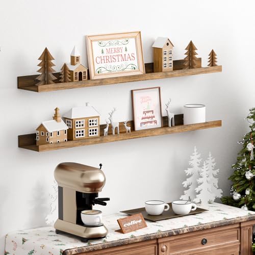 upsimples Floating Shelves for Wall Decor and Storage, Brown, 6Pcs 35.5'' - Image 2