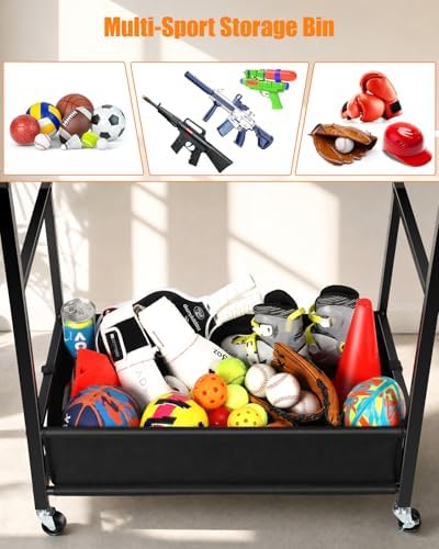 EXTCCT Ball Storage Rack with Wheels for Garage, Sports Equipment Organizer - Image 5