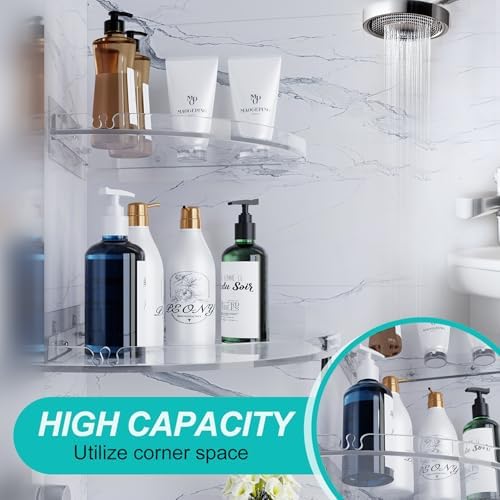 Acrylic Corner Shower Shelves, Adhesive Shower Caddy Organizer for Bathroom Storage Home Decor, Clear Rustproof No Drilling Wall Shelf, 2-Pack - Image 2
