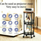 3-Tier Foldable Rolling Cart, Collapsible Metal Utility Cart with Wheels, Assembly-Free, Round Storage Organizer Trolley for Kitchen, Bathroom, Dorm, Nursery-Black - Image 2
