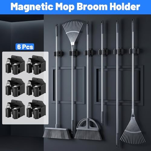 6PCS Magnetic Broom Holder Heavy Duty, Wall Mounted Mop Broom Holder Rack - Image 4