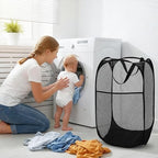 BATTOO Deluxe Strong Mesh Pop up Laundry Hamper Basket with Side Pocket for Laundry Room, Bathroom, Kids Room, College Dorm or Travel 2 Pack Black - Image 2