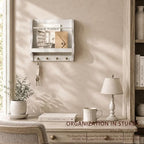 Pine Wood Mail Organizer Wall Mount with 7 Hooks for Home Decor, Whitewash - Image 4
