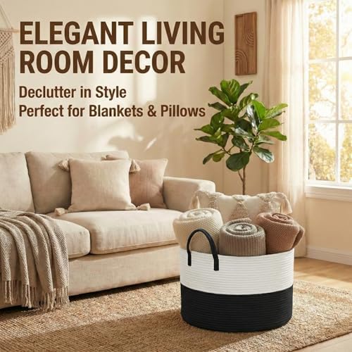 JMvicyroam 65L Extra Large Machine Washable Cotton Rope Blanket Basket - Image 2