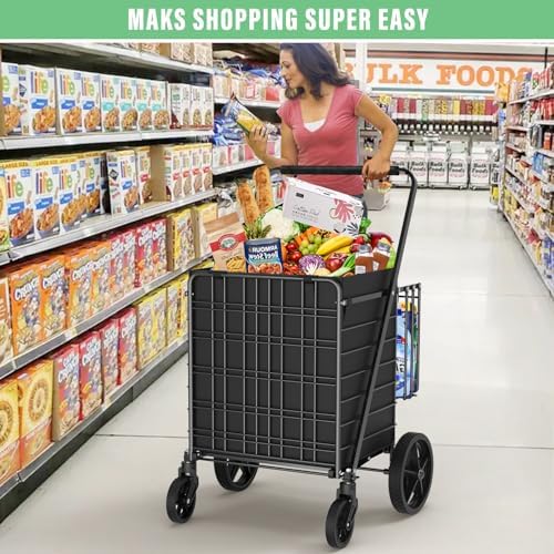 455lbs Shopping Cart for Groceries, Large Heavy Duty Grocery Cart on Wheels - Image 7