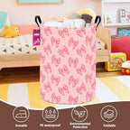 Laundry Hamper Large Canvas Fabric Storage Basket Pink bowknots - Image 7