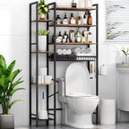 Kalrin 8-Tier Over The Toilet Storage with Side Rack, Over Toilet Storage Rack with Adjustable Shelf & Drain Basket, Freestanding Bathroom Organizer for Balcony, Laundry (Vintage Brown) by Kalrin