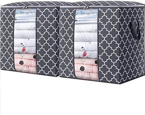 Storage Bags 2 Pack 100L Clothes Organization and Storage Containers | Large Blanket for Comforters,Bedding, Foldable Organizer with Reinforced Handle, Clear Window, Sturdy Zippers, Grey by WiseLife