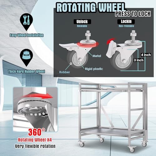 2 Shelf Rolling Cart with Wheels, 660lbs Capacity Collapsible Steel Rolling Utility Cart, Heavy-Duty Foldable Workbench, Metal Rolling Storage Cart with Handle for Groceries, Warehouse (36" Lx26 W) - Image 3
