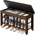 Homleke 31.5" Wide Solid Wood Shoe Rack Bench with Flip-Top Storage by Homleke