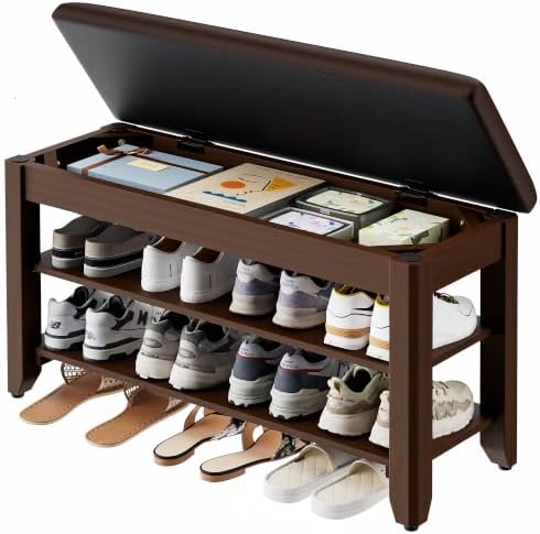 Homleke 31.5" Wide Solid Wood Shoe Rack Bench with Flip-Top Storage by Homleke