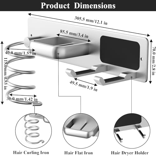 Tindbea Hair Dryer Holder Wall Mount Aluminum Alloy Hot Tools Organizer - Image 3
