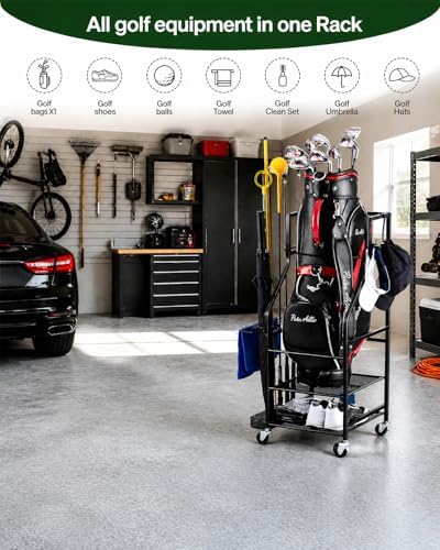 FHXZH Golf Bag Storage Garage Organizer - Golf Bag Stand with Wheels - Image 2