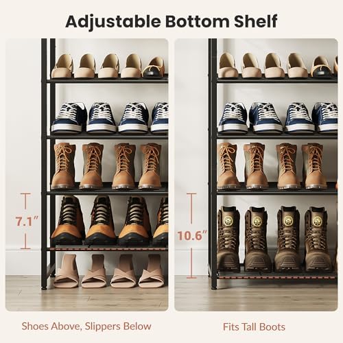 8 Tier Shoe Rack Organizer for 32-40 Pairs, Tall Metal Shoe Storage Shelf with Wood Top, Adjustable Boot Space, Narrow Design for Entryway Closet, Black - Image 5