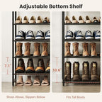 12 Tier Shoe Rack Organizer for 48-60 Pairs, Tall Metal Shoe Storage Shelf with Wood Top, Adjustable Boot Space, Narrow Design for Entryway Closet, Rustic Brown and Black - Image 5