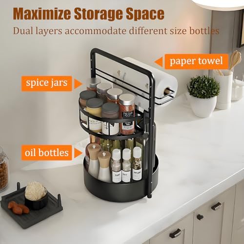 JEESA Rotating Spice Rack with Paper Towel Holder, Black - Image 6