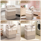 Laundry Hamper, 85L Tall Laundry Basket with Leather Handles, Rectangle Large Clothes Hamper for Organizing, Cotton Woven Laundry Baskets Storage Hampers for Bedroom, Nursery, Living Room - Image 5