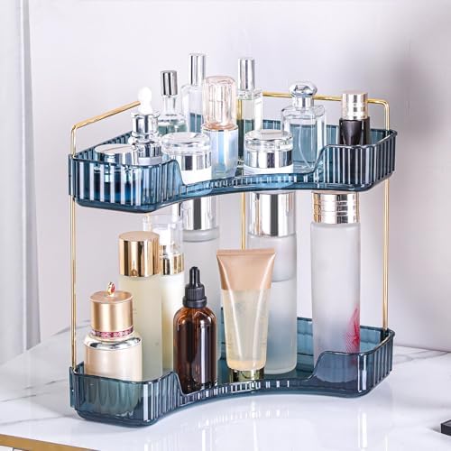 Corner Bathroom Counter Organizer Bathroom Countertop Shelf Makeup Organizer for Vanity Perfume Tray for Corner Storage (2 Tiers, Blue) by Weidace