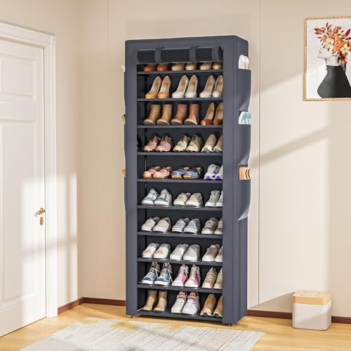 OYREL Shoe Rack Dustproof Sturdy 10Tier Tall Large Storage with Side Pocket - Image 6