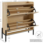 IRONCK Rattan Shoe Cabinet Storage with 2 Flip Drawers, Oak - Image 3
