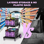 200LBS Collapsible Shopping Cart with 2 Storage Crates, 8-in-1 Portable Foldable Utility Cart with Foot Brake for Picnic, Supermarket, Grocery, Office, Outdoor, Purple - Image 7