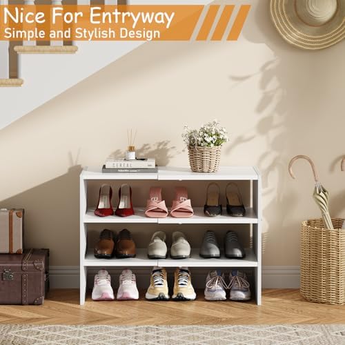 3-Tier Expandable White Shoe Rack Organizer for Closet, Stackable Shoe Racks Storage Shelf, Small Metal Wood Combination Shoe Shelves for Closets,Entryway,Front Door, Narrow Space,Hallway,8-16 Pairs - Image 2