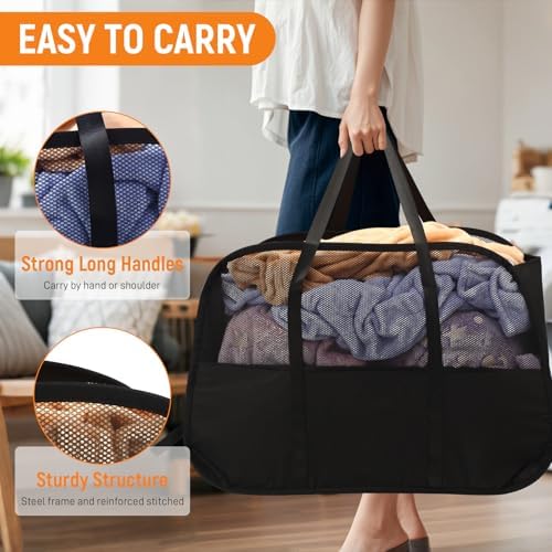 Collapsible Laundry Baskets with Easy Carry Handles, 95L Clothes Hamper for Storage, Foldable Laundry Basket Tear-proof, Large Pop Up Hampers for Laundry, Bedroom, Bathroom, Dorm Black - Image 3