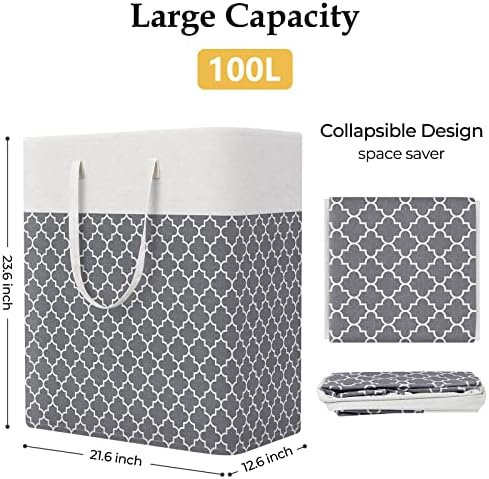 StorageRight Laundry Basket Hamper, 100L Clothes Storage, Clover Grey - Image 2