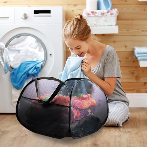 2 Pack Collapsible Laundry Baskets, 90L Large Foldable Laundry Basket, Durable Mesh Pop Up Hampers for Laundry, Dirty Clothes Laundry Hamper for Bedroom, Bathroom, Dorm, Laundry Room, Travel Black - Image 2