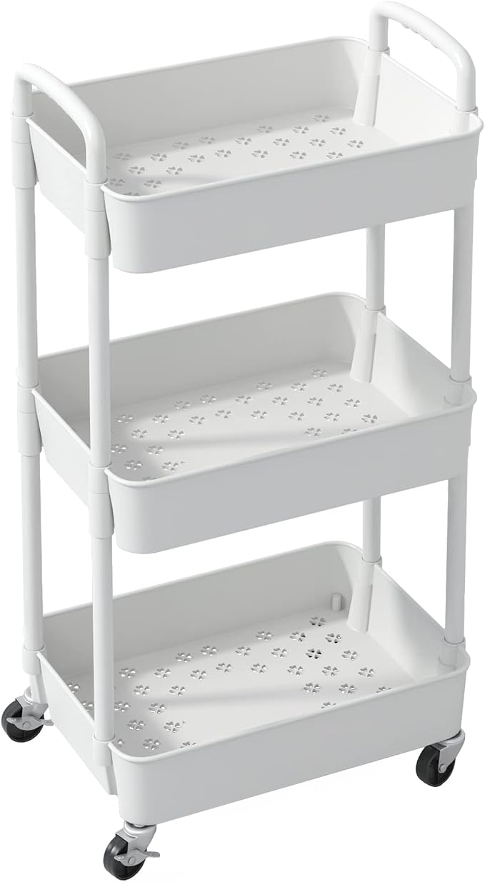 Sywhitta 3-Tier Plastic Rolling Utility Cart with Wheels for Storage,White - Image 8