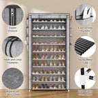 VTRIN Tall Shoe Rack with Cover, 10 Tier Shoe Organizer Storage for 50-55 Pairs Shoes and Boots Large Capacity Shoe Shelf with 8 Pockets Free Standing Shoe Rack for Closet, Entryway, Garage, Printing - Image 4