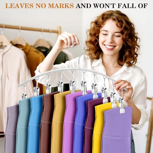 Legging Organizer for Closet, Metal Yoga Pants Hangers 2 Pack w/10 Clips Holds 20 Leggings, Space Saving, Clips Hanger for Pants, Shorts, Scarf, Hats (Black+Grey) - Image 6
