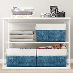 Fab totes Storage Bins 2-Pack, Foldable Storage Baskets for Organizing Toys, Books, Shelves, Closet, Large Storage Box with Rope Handles, Sturdy Organizer Bins, White & Blue - Image 5